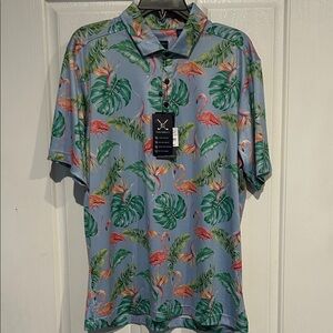 Con.Struct Flamingo Palm Leaf Print Polo Shirt